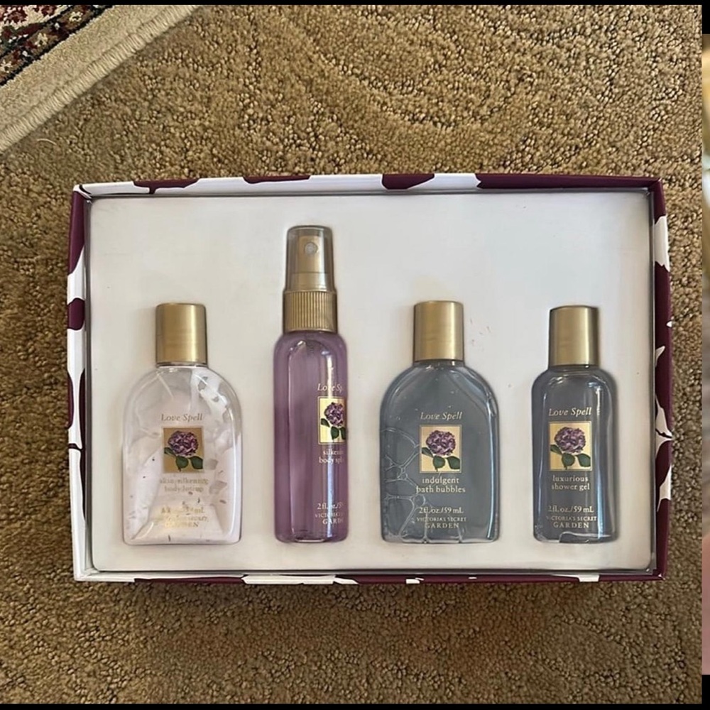 Victoria's Secret Vintage Love Spell Perfume, Lotion, Bath Soak & Shower Gel Set